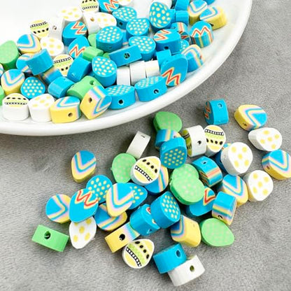 100Pcs Egg Handmade Polymer Clay Beads, 10mm Easter Egg Polymer Clay Spacer Beads for Women Jewelry Making DIY Charms Bracelet Necklace Hair Clip Accessories Handmade Craft - color: egg