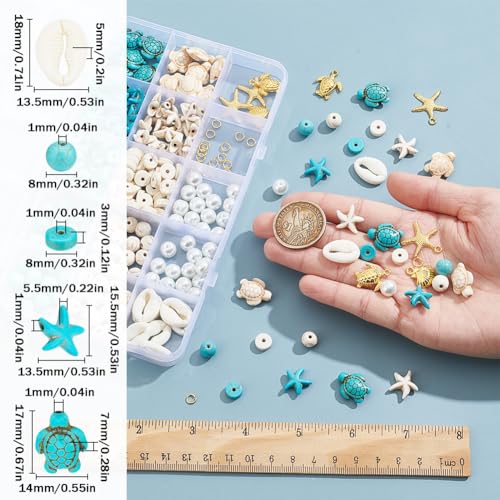 SUNNYCLUE 1 Box 292Pcs Sea Turtle Beads Seashell Starfish Beads Lucky Turquoise Spacers Ocean Summer Hawaii Sea Animal Shell Charms for Jewelry Making Beading Kits Women Adult Gift Supplies - color: Boho Styles Beads Kit-9