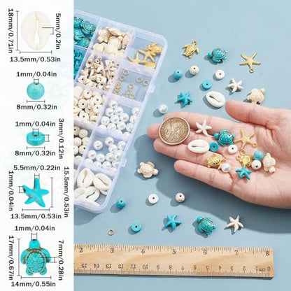 SUNNYCLUE 1 Box 292Pcs Sea Turtle Beads Seashell Starfish Beads Lucky Turquoise Spacers Ocean Summer Hawaii Sea Animal Shell Charms for Jewelry Making Beading Kits Women Adult Gift Supplies - color: Boho Styles Beads Kit-9