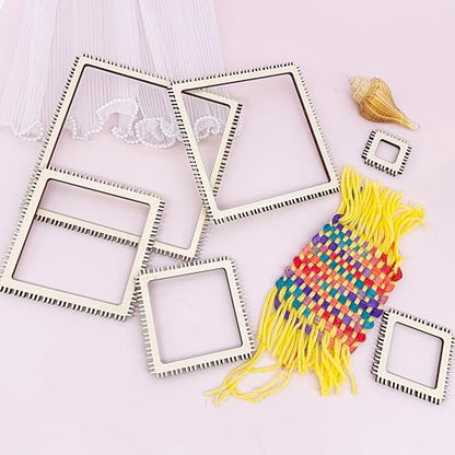 alinacutle 1 Set Weaving Loom Kit Small Weaving Loom for Beginners Wooden DIY with Wooden Stick (Square Weaving Loom Kit) - color: Square Weaving Loom Kit