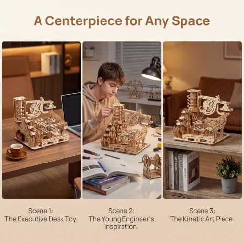 Adult 3D Wooden Spiral Walkway Marble Run Assembly Kit, DIY Mechanical Model Building Set, Educational STEM Puzzle Desktop Toy, Birthday Gift for Teens Aged 14 and up, All-new Upgraded Deluxe Edition