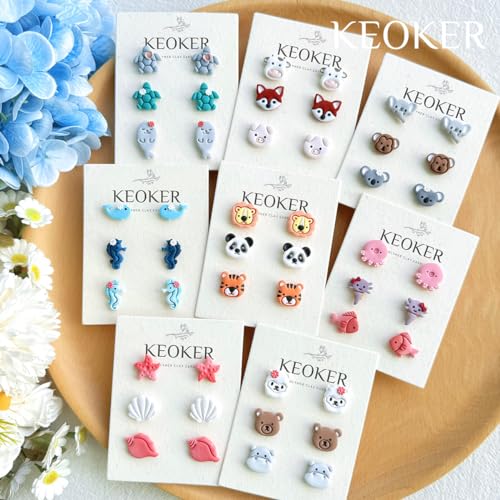Keoker Polymer Clay Cutters - 25 Shapes Animal Faces for Jewelry Making, Small Earring Cutters (Ocean & Animal Studs) - color: Ocean & Animal Studs