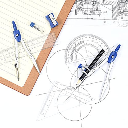 Unjoo Geometry Set 10 Pcs, Compass and Protractor for Students(Navy Blue) - color: Navy Blue