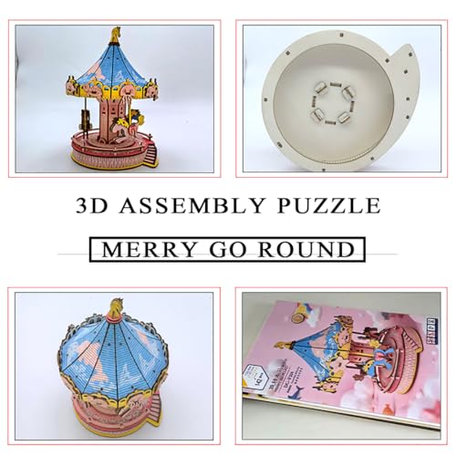 3D Wooden Carousel Puzzle, DIY Handcraft Merry‑Go‑Round Model Kit