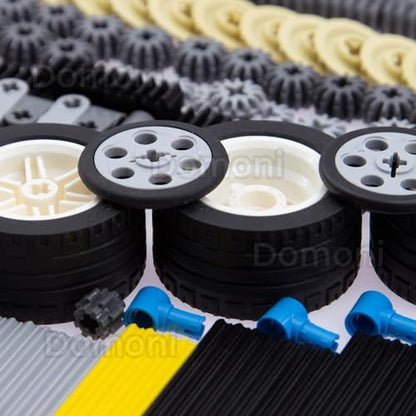 Domoni Technic Parts, 968 Pieces Car Gear Axle Pin Chain Link Tire Wheels