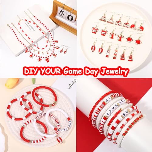 2200PCS+ Game Day Beads Charms for Bracelet Making Polymer Clay Beads Crystal Pearl Letter Gold Spacer Beads Football Charms for Game Day Bracelet Necklace Making DIY Crafts - color: Red White