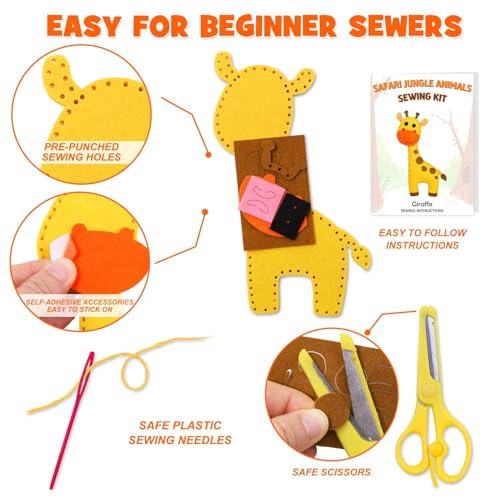 CiyvoLyeen Kids Sewing Kit Crafts - Safari Jungle Animal DIY Felt Crafts for Boys & Girls Art & Craft Set Learn to Sew Toy Animals Gift for Ages 7–12, 10 Cute Projects - color: Jungle animals-10 Pcs