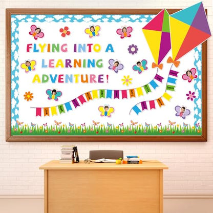 Classroom Bulletin Board Decoration Welcome Back to School Bulletin Board Amazing Things Happen Here Classroom Decor Pastel Rainbow Motivational Cutout for Elementary Home Chalkboard Wall Door Decor - style: Butterfly Kite