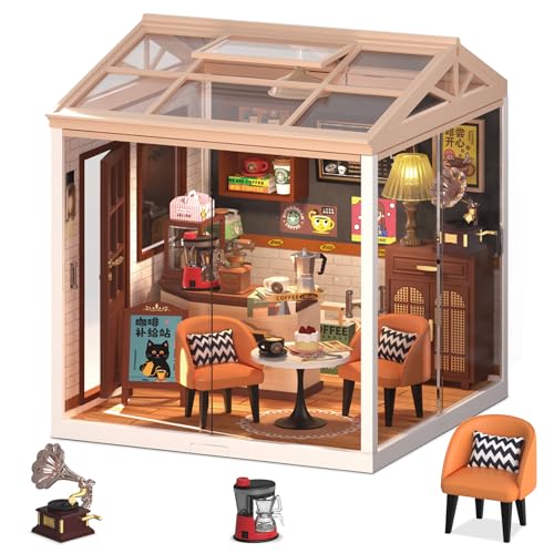 Vintage Coffee Shop Miniature House Kit – DIY Cafe Dollhouse with Glass Display Case, 3D Micro Building Model Kit for Adults & Teens, Craft Hobby Gift for Coffee Lovers - color: Coffee Shop, size: Medium