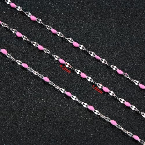 UMAOKANG Pink Enamel Jewelry Making Chains Roll Stainless Steel Craft Chain - color: Steel-Pink