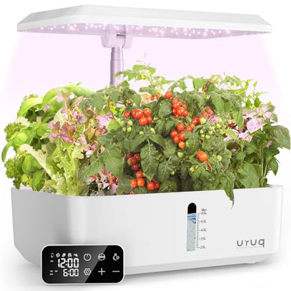 URUQ 12 Pods Hydroponic Growing System LED Grow Light Remote Control White - color: White
