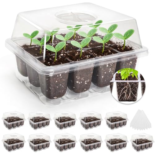MIXC 10 Pack Seed Starter Tray, 120-Cell Stater Kit with Humidity Dome - color: Transparent, size: 12 Cell-10 Packs-Clear Cover