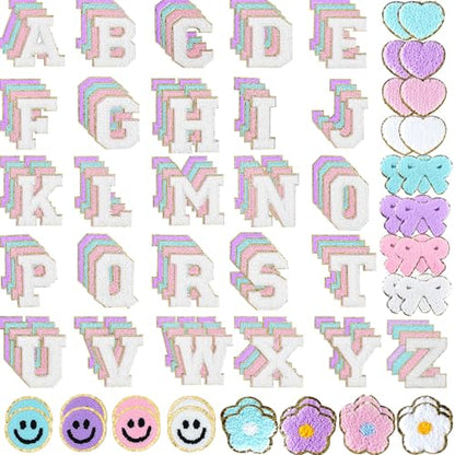 Chenille Letter Patches 136Pcs Self Adhesive Stickers for Clothes Backpacks - color: 136 Pcs Letter Patches