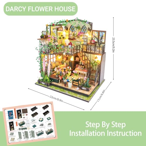 DIY Miniature House Kit, Fairy Dollhouse for Adults to Bulid,Tiny Home Making Kit with Wooden Furniture and LED, Halloween Decoration for Family and Friends (Darcy Flower House) - color: Darcy Flower House