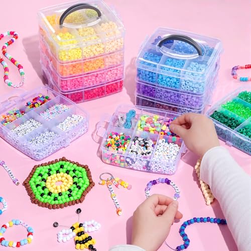 Simetufy 12000Pcs Pony Beads Bracelet Making Kit 48 Colors for Kandi Craft - color: 48colors-12000pcs set