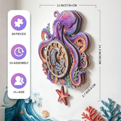 3D Puzzles for Adults Octopus Clock Crafts for Adults Wooden Puzzles - color: Octopus Clock