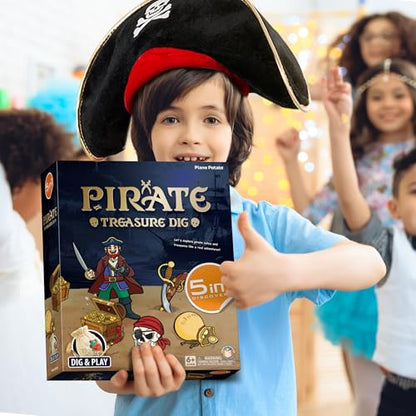 Pirate Treasures Dig Kit, 5 Bricks Excavation STEM Toy, Kids Party Gift