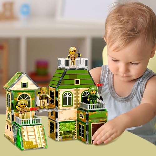 PicassoTiles 102pc Magnet Tile Building Block Ninja & Troop Theme Double Sided Printings 2in1 with 8 Character Figures Magnetic Tiles Construction Playset Fine Motor Skill STEM Educational Age3+ PTQ02 - color: Ninja & Troop