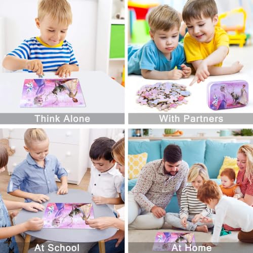 LELEMON Puzzles for Kids Ages 4-6,60 Piece Puzzles for Kids in Metal Box - color: Purple