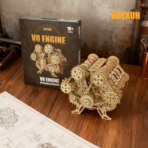 3D Puzzles for Adults - Wooden V8 Engine Model Kit