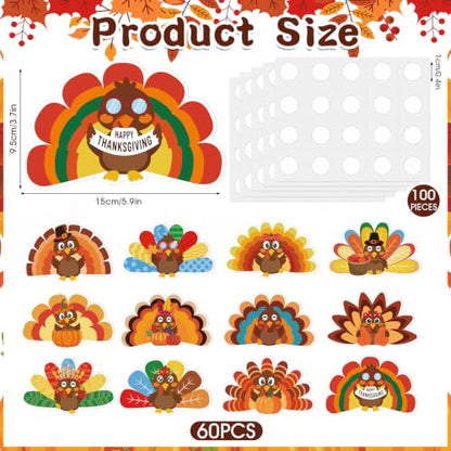 JUNEBRUSHS 60Pcs Turkey Cutouts Thanksgiving Bulletin Board Decorations - style: Thanksgiving Turkey Style