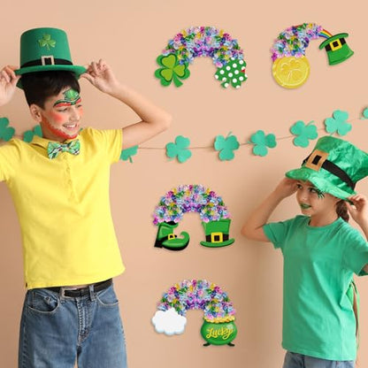 Cinrobiye 24Set St. Patrick's Day Crafts Irish Rainbow Poke Art Kit Mess-Free Arts and Crafts Hanging Ornaments for Home School DIY Art Project Activity Game Prizes Gift Exchange Shamrock Party Favors
