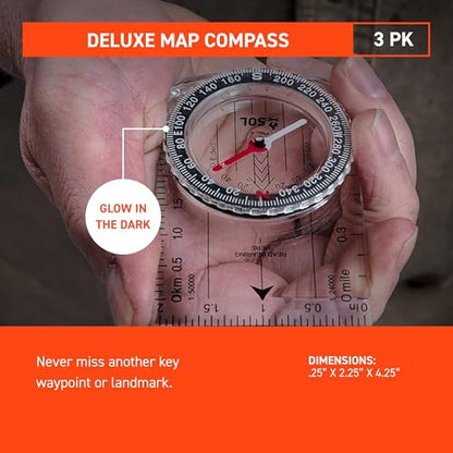 SOL Map Compass for Hiking Gear Survival, Pack of 3