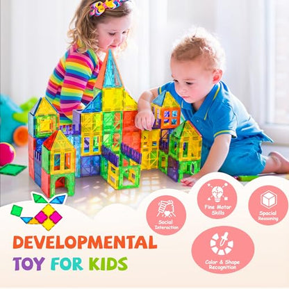 cossy 120Pcs Magnetic Tiles Magnetic 3D Building Blocks Set, Construction Toys for 3 4 5 6 7 8 Year Old Boy and Girl with Stronger Magnets, Educational Toys, Recreational, Conventional - size: 120 Pieces