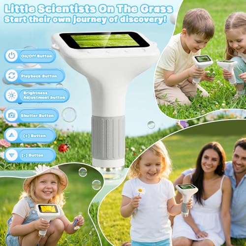 SEEKID Kids Microscope, 1000X Handheld Digital Microscope, 3" IPS(White) - color: White