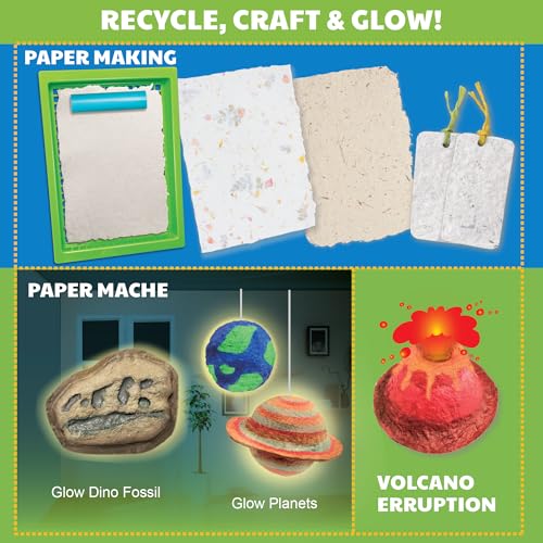 4M Green Science Paper Making Kit for Kids Ages 5-12 – Recycled Paper Craft STEM Set with Moulds, Glow-in-the-Dark Paint, Dinosaur & Planet Molds, Red Dot Award Winner, Eco-Friendly DIY Gift - style: Paper Making Kit