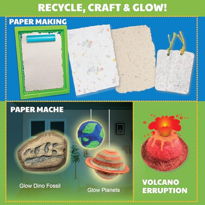 4M Green Science Paper Making Kit for Kids Ages 5-12 – Recycled Paper Craft STEM Set with Moulds, Glow-in-the-Dark Paint, Dinosaur & Planet Molds, Red Dot Award Winner, Eco-Friendly DIY Gift - style: Paper Making Kit