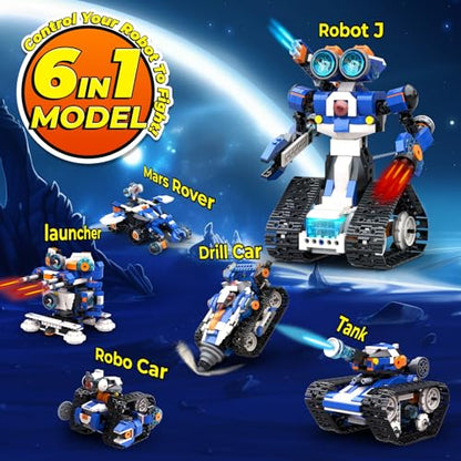 Apitor Robot J with Storage Box, Creative Robot Building Kit, 6-in-1 Programmable Robot/Tank STEM Learning Toy, Educational Coding Gifts for 7-12 Years Old Kids - style: Robot J(Storage)