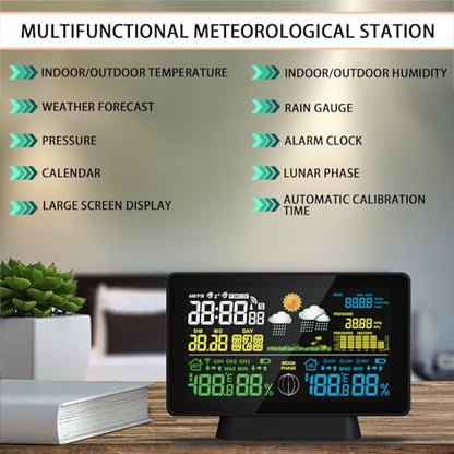 Wireless Rain Gauge and Weather Station, Digital Rain Gauge Outdoor Home Weather Stations with Thermometer, Hygrometer, Atomic Clock, Forecast and Barometer, Weather Station with Rain Gauges