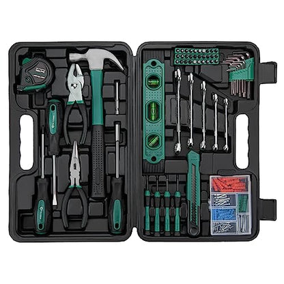 CARTMAN 152-Piece Household Tool Set, Green Hand Kit With Storage Case Box - color: Green