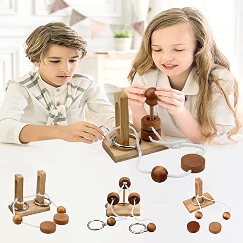 Brain Teaser Puzzle Wooden Threading Rope Loop Puzzle Luban Lock Brain Teaser Game Adult Kids Toy Puzzles for Adults (16) - size: 16