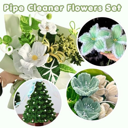 5-Color Green Pipe Cleaner Flower Kit,300 Pcs Pipe Cleaners Craft - color: Green