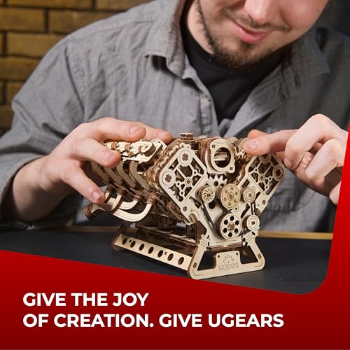 UGEARS V8 Engine Wooden Model Kits for Adults to Build – 3D Wooden Puzzles for Adults Mechanical Model Building – DIY Kit Functional Model Engine Kits Replica with Electric Motor - 776 Pcs