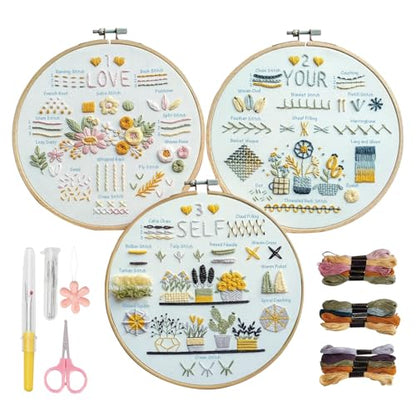 Embroidery Kit for Beginners,Learn 37 Stitches with Instructions & Video - color: 37 Different Stitches