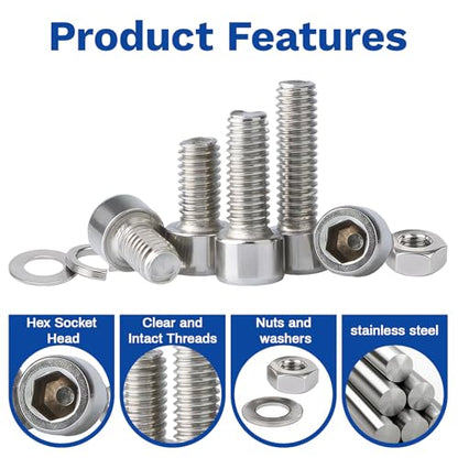 420Pcs M4 201 Stainless Steel Hex Socket Cap Bolt & Nut Set - size: M4x6/8/10/12/16/20/25/30/35-420Pcs