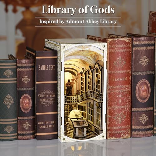 MiniCity Library of Gods DIY Book Nook Kit, Miniature House Puzzle with LED - color: Library of Gods