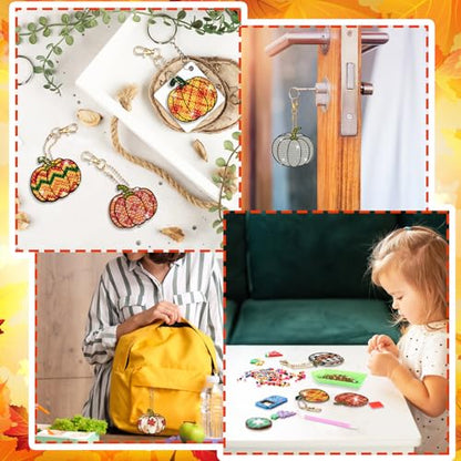WILLBOND 30 Pcs Halloween Pumpkin Diamond Art Keychains Kits for Beginner - color: Pumpkin