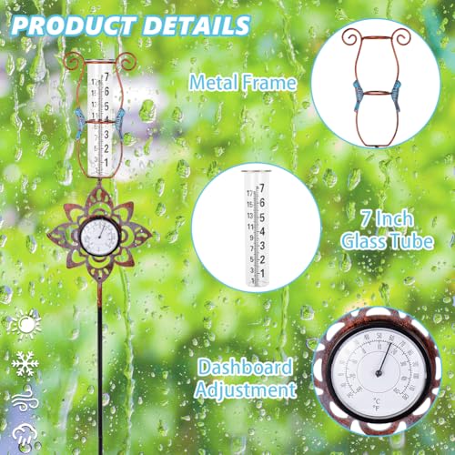 Rain Gauge,Hummingbird 7 inch Rain Gauge Outdoor with Thermometer - color: Thermometer