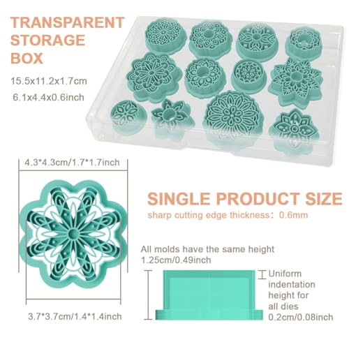 12pcs Polymer Clay Cutter Jewelry Making Kit Circular Intricate Blossom Design Clay Cutters with Geometric Shapes PLA Plastic Craft Tools for DIY Earrings - color: Mandala Flower