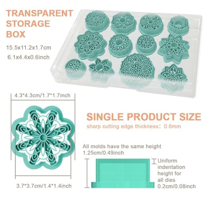 12pcs Polymer Clay Cutter Jewelry Making Kit Circular Intricate Blossom Design Clay Cutters with Geometric Shapes PLA Plastic Craft Tools for DIY Earrings - color: Mandala Flower