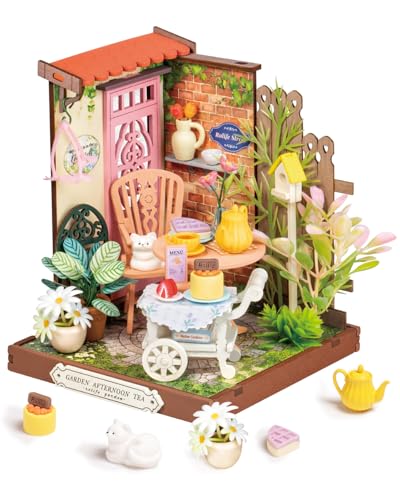Rolife DIY Mini Building House Miniature Kit-Fancy Tea Yard, Miniature Lifestyle Mini Bookshelf Decoration, DIY Hobbies/Gifts for Craftsman (Fancy Tea Yard) - style: DS - Fancy Tea Yard