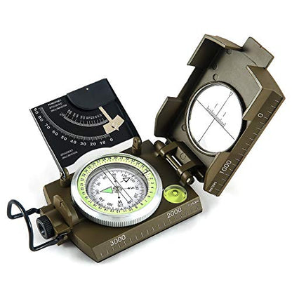 Eyeskey Multifunctional Military Sighting Navigation Compass with Inclinometer | Impact Resistant & Waterproof Compass for Hiking, Camping - color: Compass with Inclinometer-Green