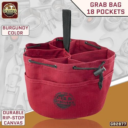 Graintex 18 Pockets Grab Bag Rip-stop Canvas Drawstring Closure, Small Part Organizer Pouch, Small Tools, Screws, Parts, Parachute Tool Bag for Efficient Storage - Burgundy - color: Burgundy