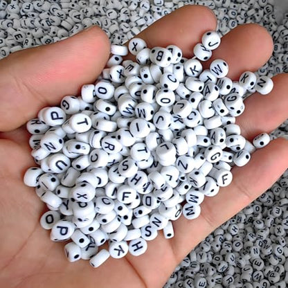 JULIMAIDONG Alphabet Beads A-Z 1350+Pcs Letter Number Hearts Bracelets Bead - color: Black