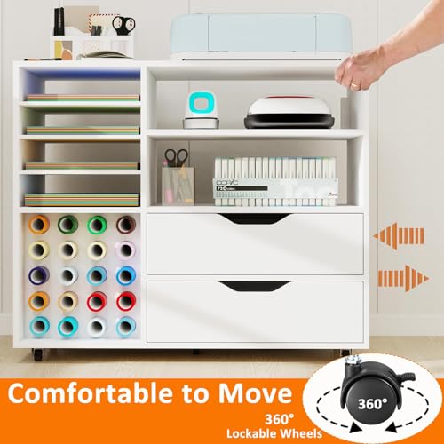 Rolling Craft Storage Cart with 2 Drawers Compatible for Cricut
