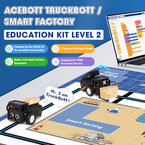 3-in-1 ESP32 IoT Control Smart Factory Kit with 2-in-1 TruckBott Smart Car Kit, Electronics Programming Robotics Kit Compatible with Arduino Scratch, School Home DIY Education STEAM Set for Teens 12+ - color: Black